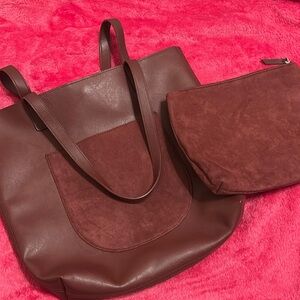 Leather mix with suede burgundy purse with suede pouch